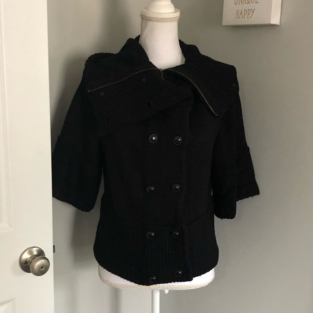Loft Black 1/2 Sleeve Cropped Sweater